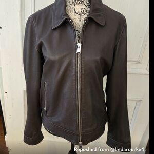 Lamarque Brown Leather Bomber Jacket